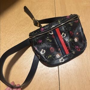 Clare V leather Fanny belt bag Floral Red Stripe